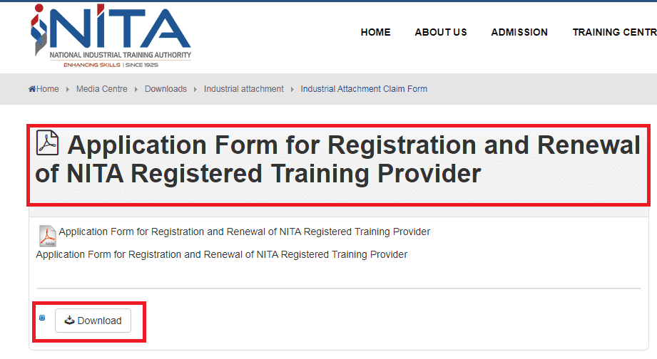 nita registration form