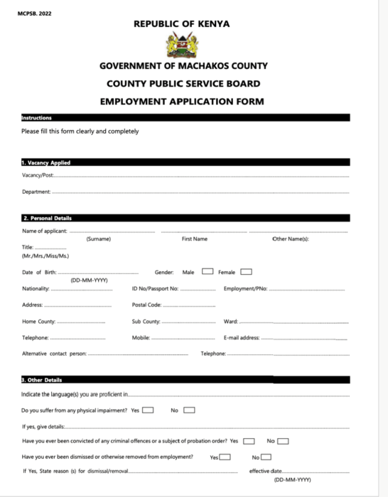Machakos County Public Service Board Vacancies 2023