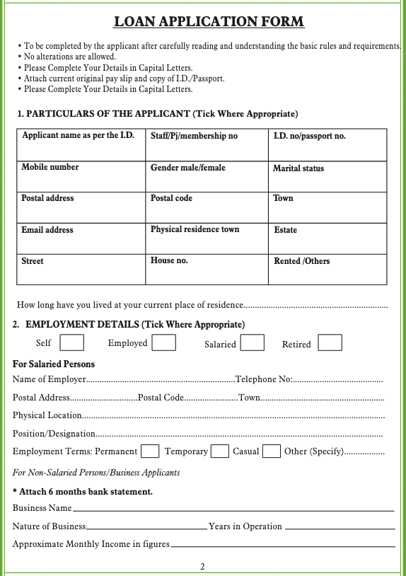 sheria sacco loan application form