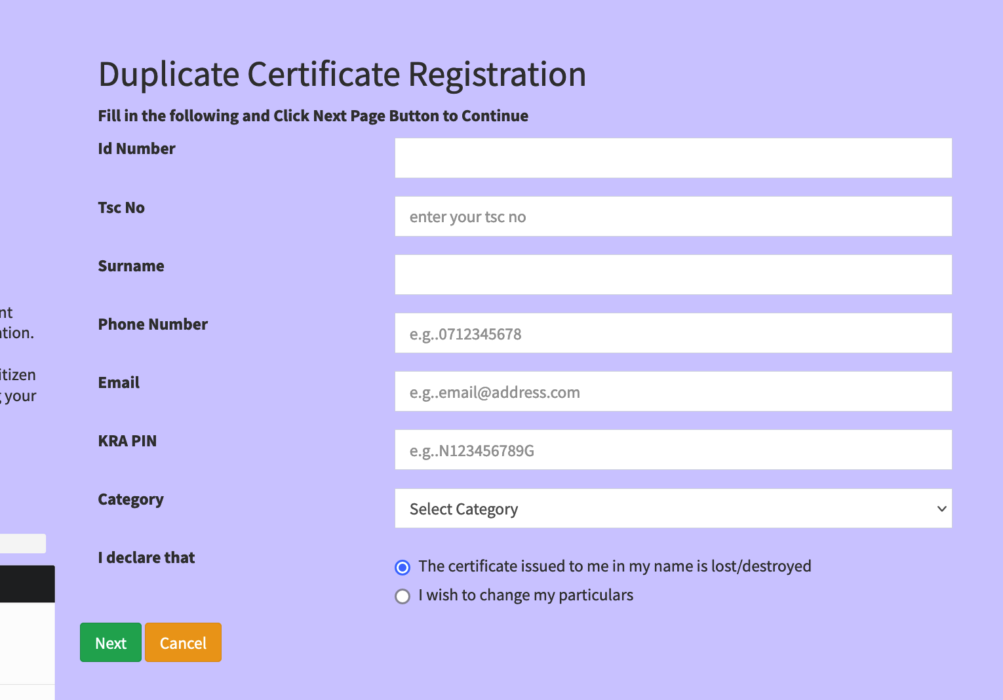 tsc duplicate certificate online application